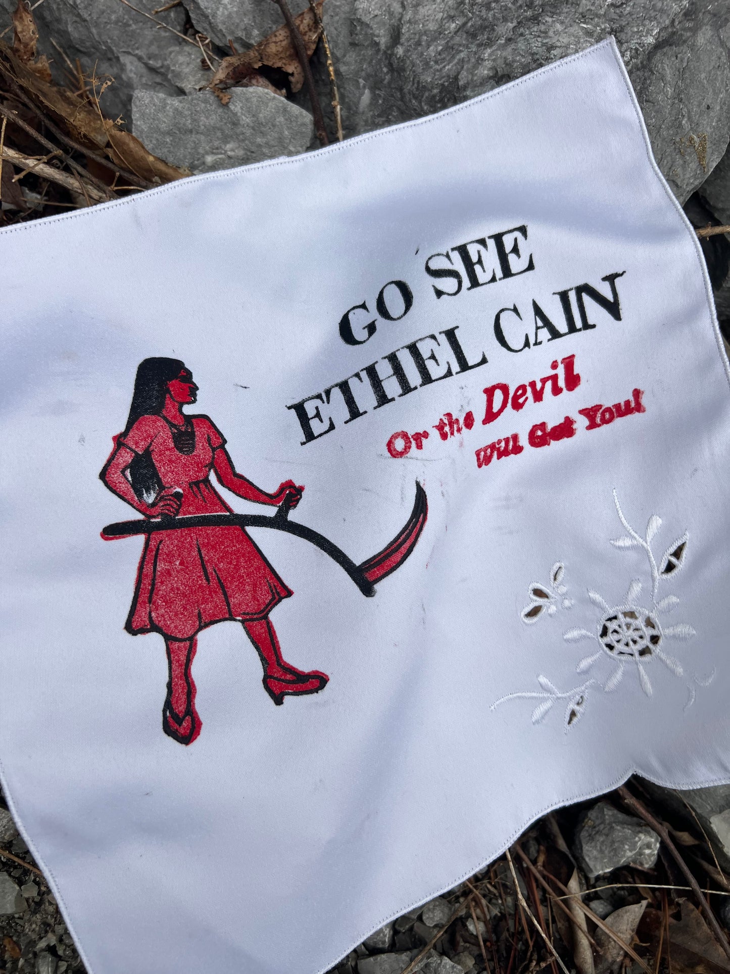 Go See Ethel Cain or the Devil Will Get You - White Vintage Handkerchief 1
