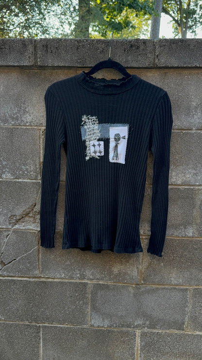 Windmill Patchwork - Black Mockneck shirt
