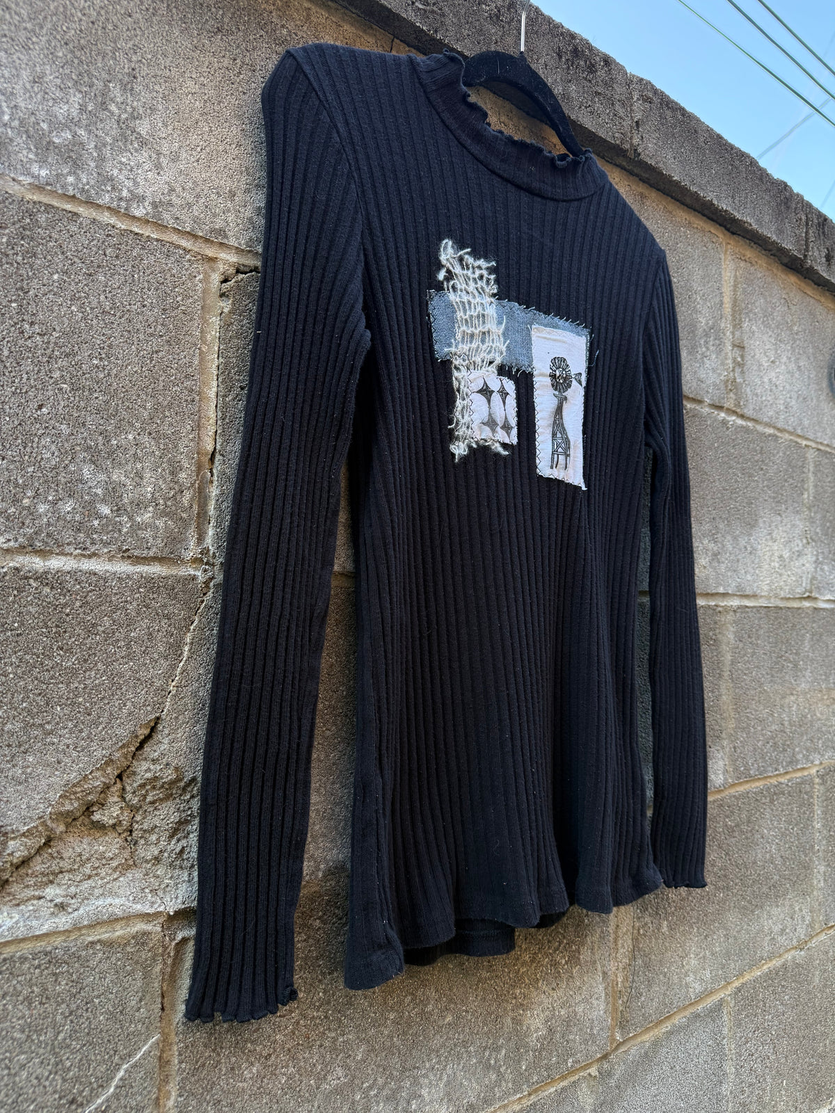 Windmill Patchwork - Black Mockneck shirt