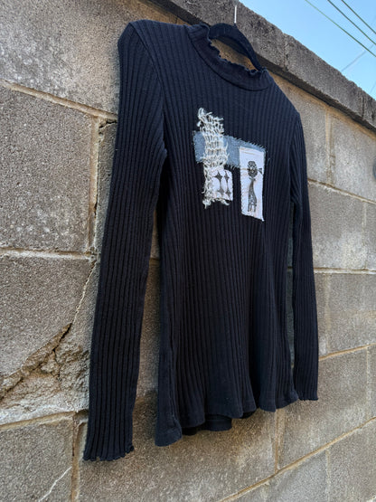 Windmill Patchwork - Black Mockneck shirt