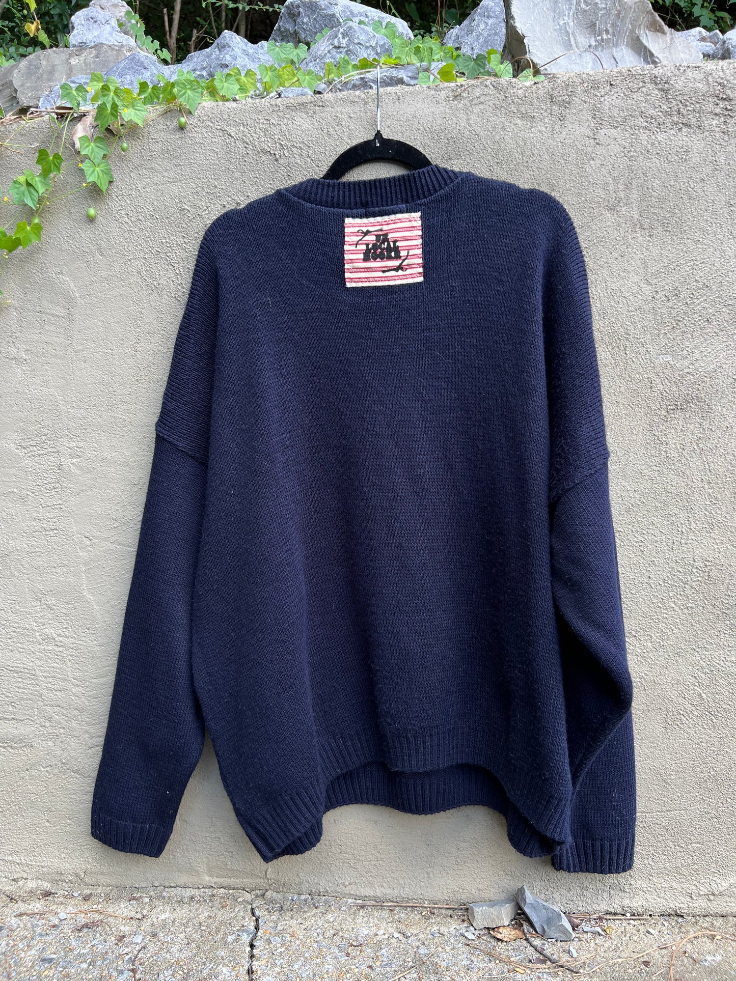 Say it Like You Mean it - Hand Embroidered Navy Sweater