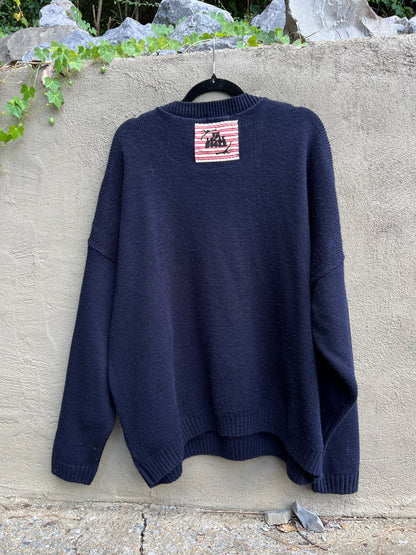 Say it Like You Mean it - Hand Embroidered Navy Sweater