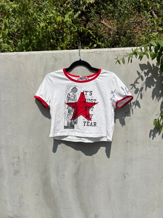 Not My Year - Red & White Ringer Baby Tee - D+M