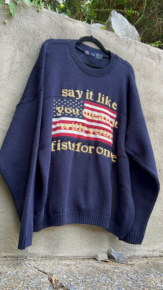 Say it Like You Mean it - Hand Embroidered Navy Sweater