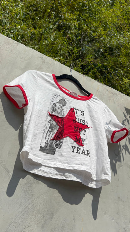 Not My Year - Red & White Ringer Baby Tee - D+M