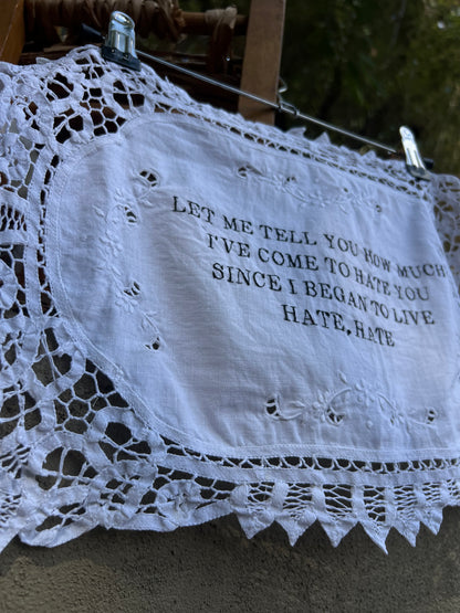 HATE, HATE - Hand Embroidered Alter Cloth / Vintage Lace