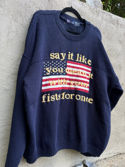 Say it Like You Mean it - Hand Embroidered Navy Sweater
