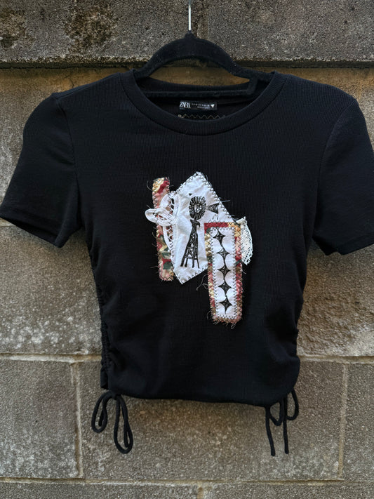 Windmill Patch with Lace - Black Baby Tee