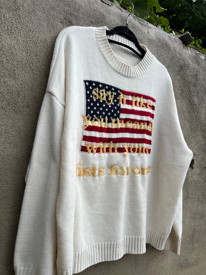 Say it Like You Mean it - Hand Embroidered White Sweater