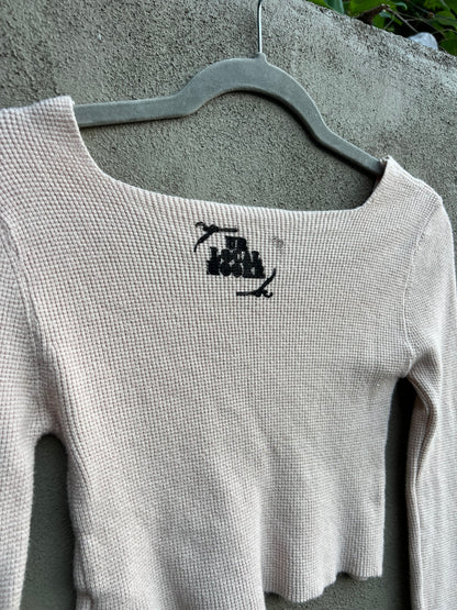 Go See Ethel Cain or the Devil Will Get You - Tan Waffle-Knit Crop Top