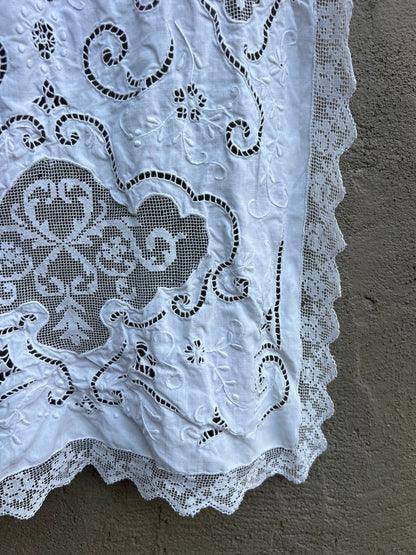 I Can See The End - Hand Embroidered Alter Cloth / Vintage Lace