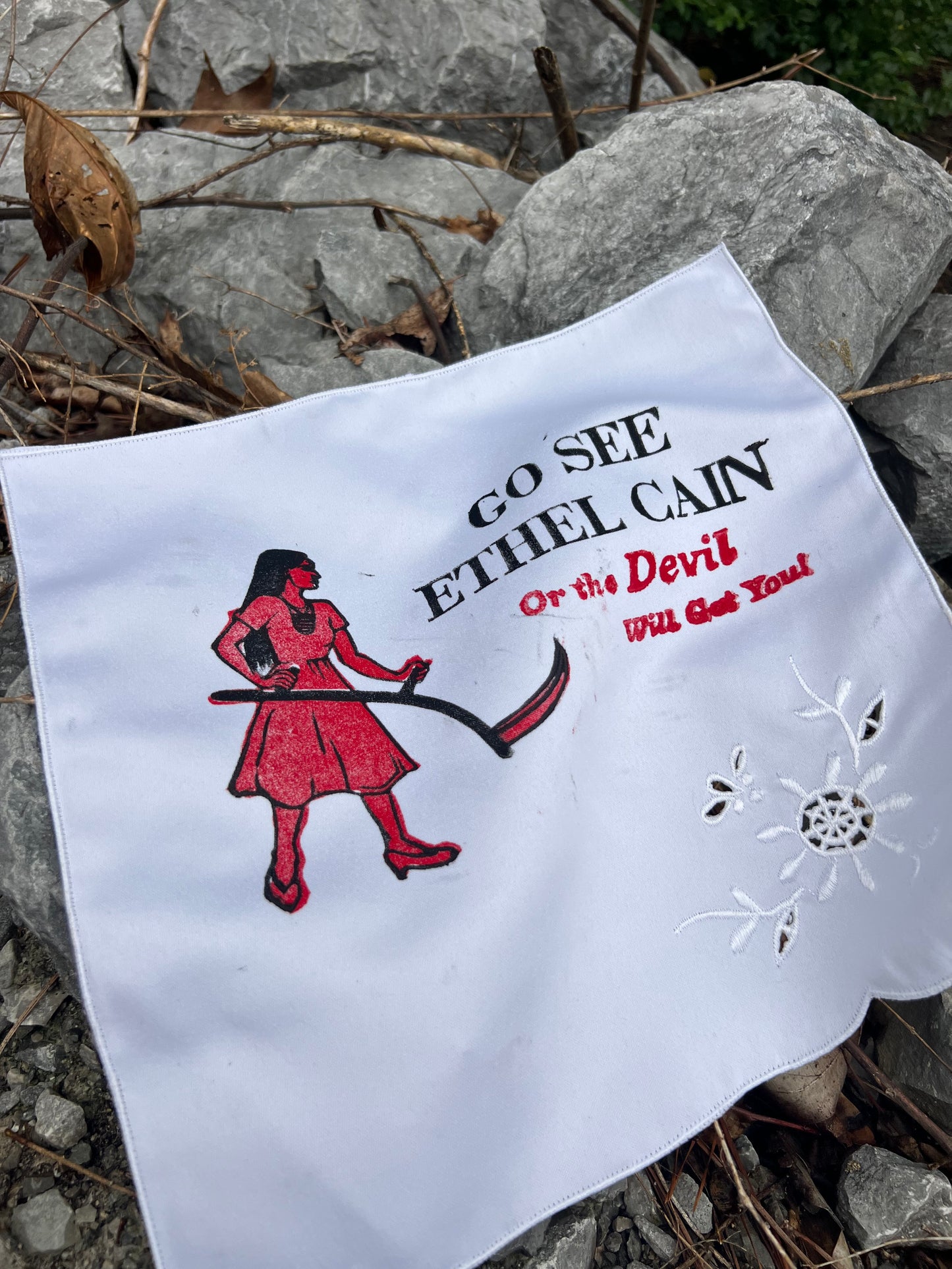 Go See Ethel Cain or the Devil Will Get You - White Vintage Handkerchief 1