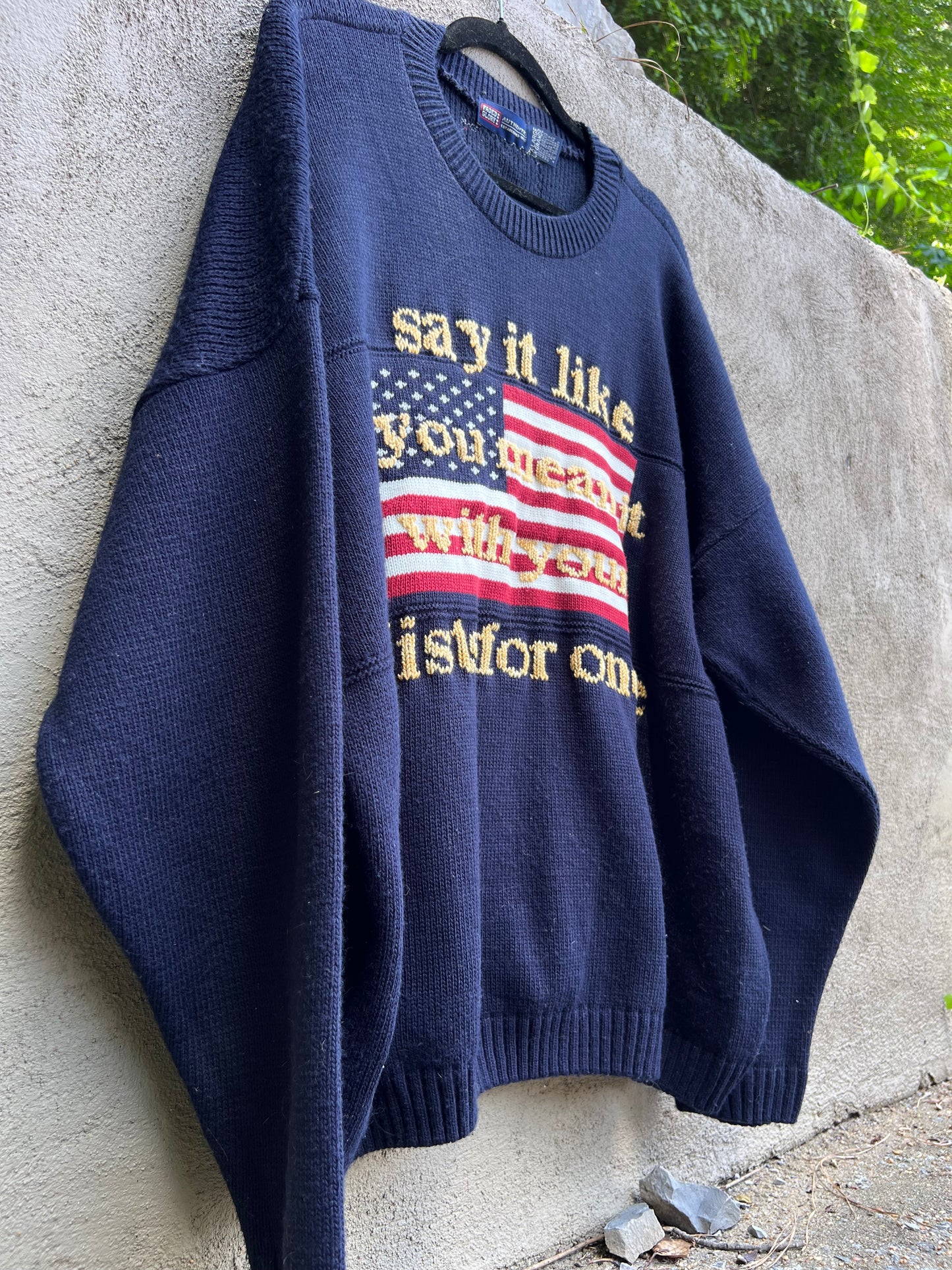 Say it Like You Mean it - Hand Embroidered Navy Sweater