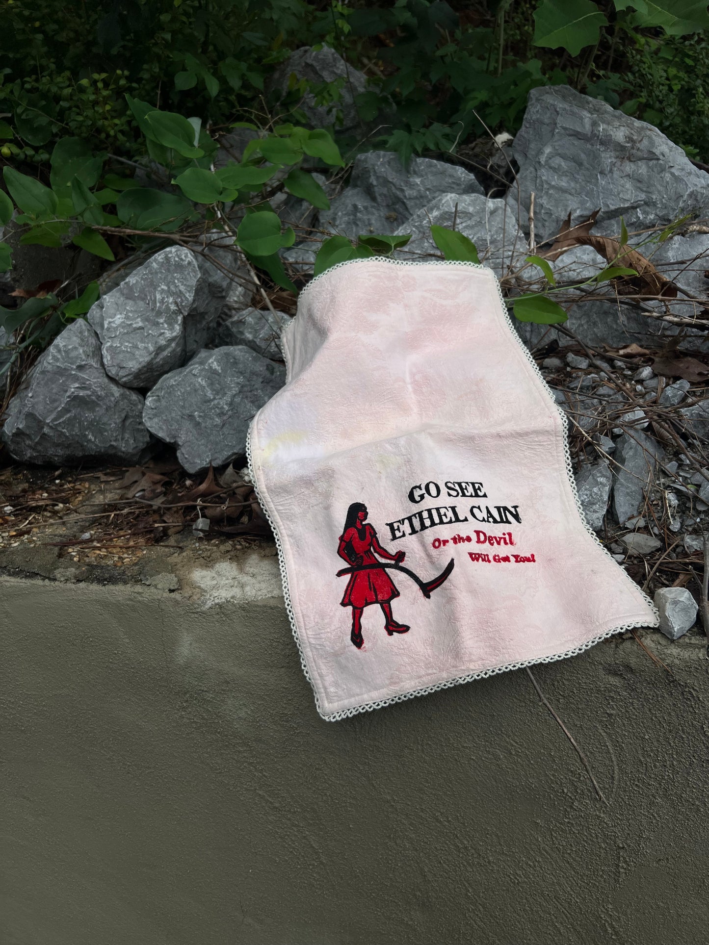 Go See Ethel Cain or the Devil Will Get You - Pink Vintage Hand Towel