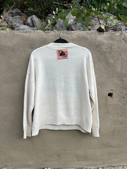 Say it Like You Mean it - Hand Embroidered White Sweater