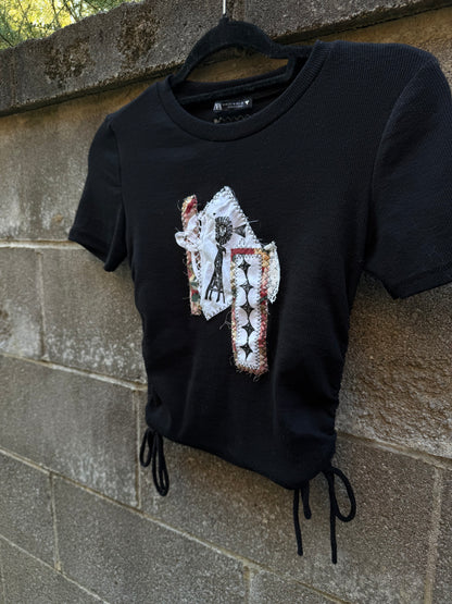 Windmill Patch with Lace - Black Baby Tee