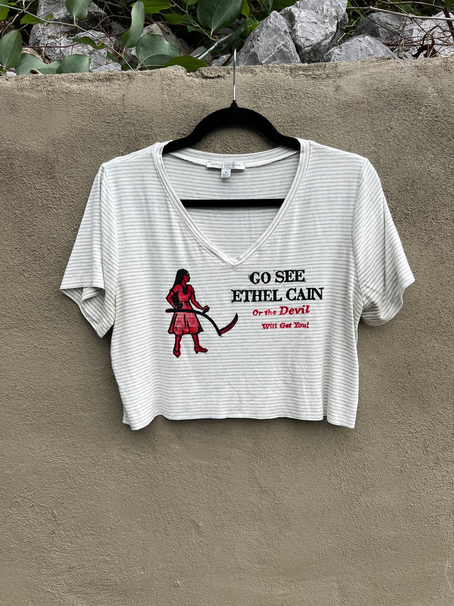 Go See Ethel Cain or the Devil Will Get You - Striped Cropped Tshirt