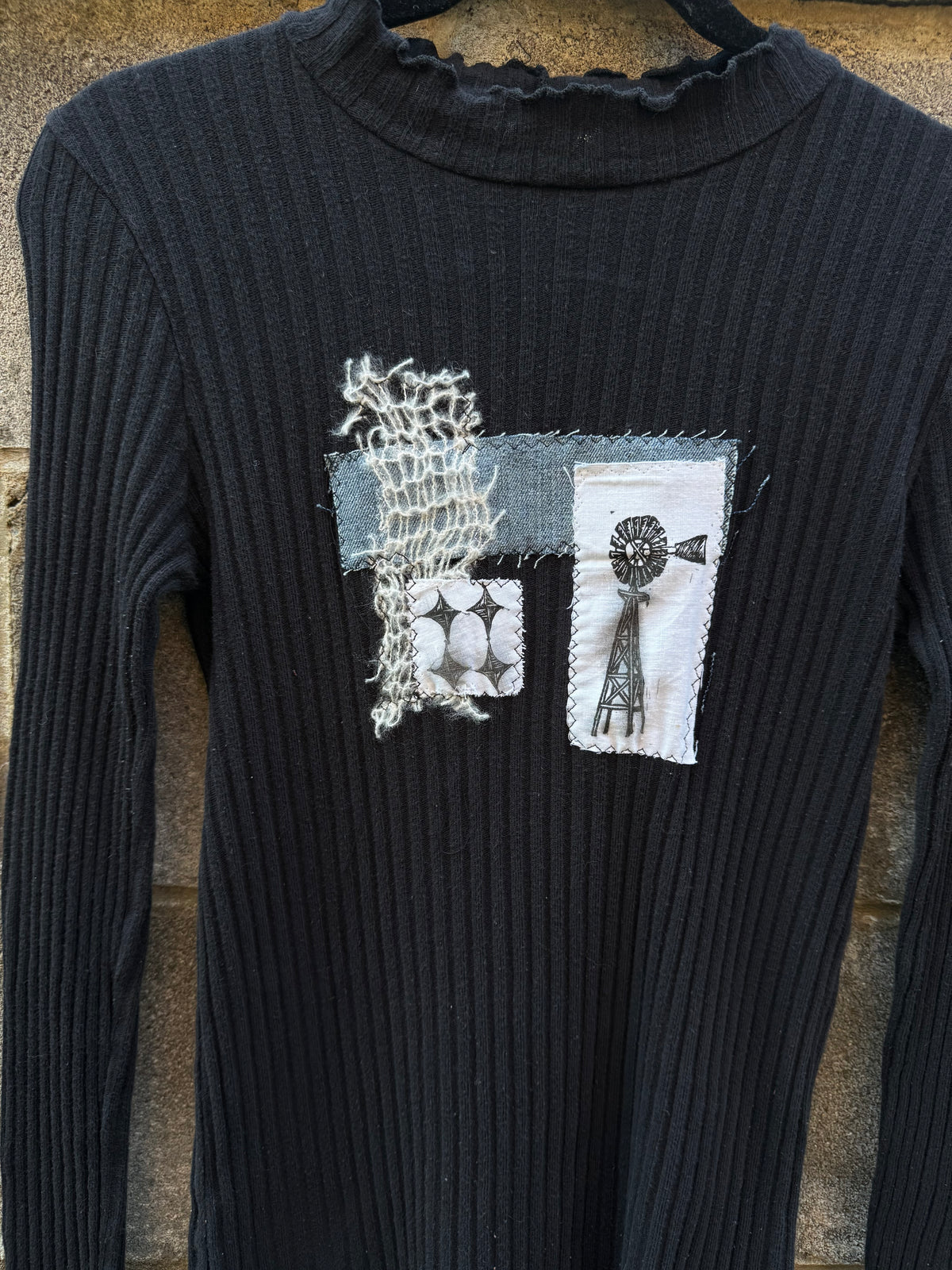 Windmill Patchwork - Black Mockneck shirt