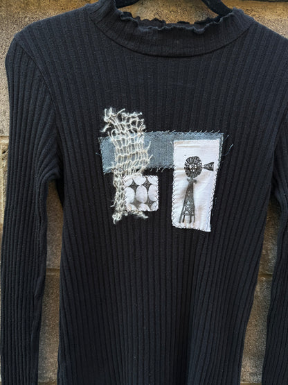 Windmill Patchwork - Black Mockneck shirt