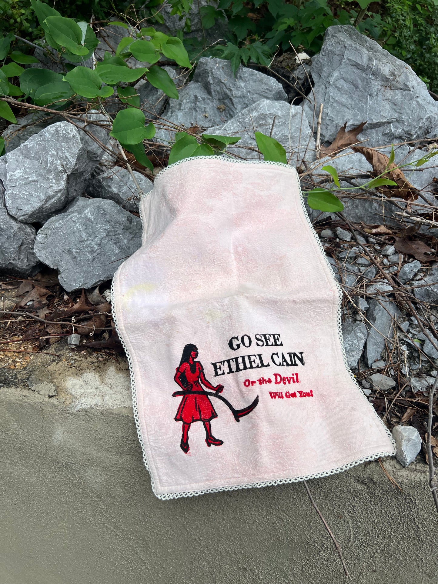 Go See Ethel Cain or the Devil Will Get You - Pink Vintage Hand Towel