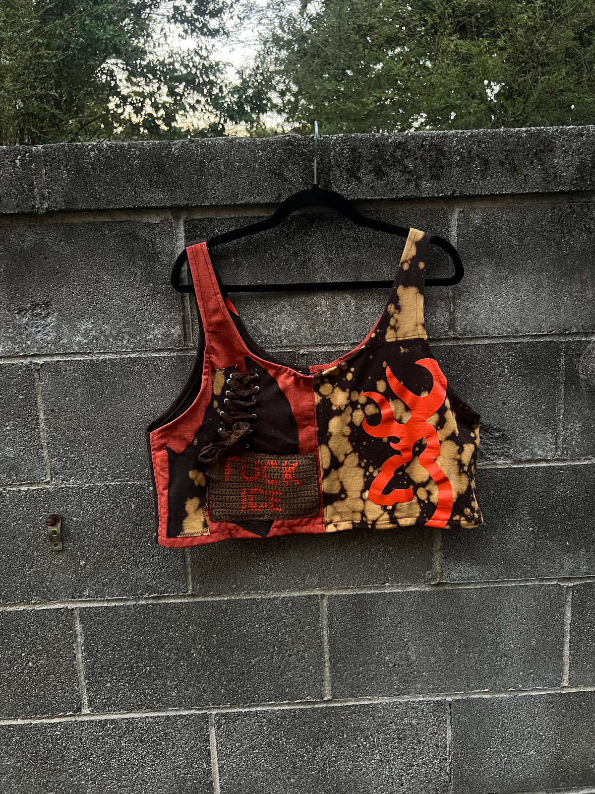 FUCK ICE - Brown & Orange Scrapped Tank Top