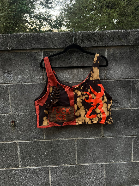 FUCK ICE - Brown & Orange Scrapped Tank Top