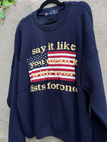 Say it Like You Mean it - Hand Embroidered Navy Sweater
