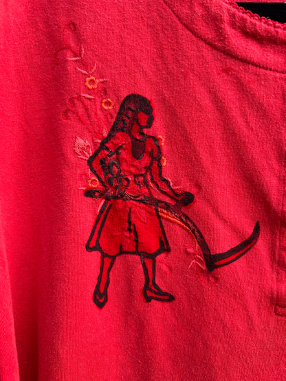 Go See Ethel Cain or the Devil Will Get You - Red Vintage Embroidered Button T-shirt