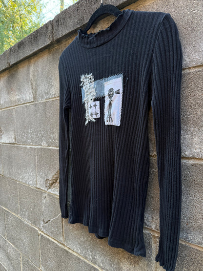 Windmill Patchwork - Black Mockneck shirt