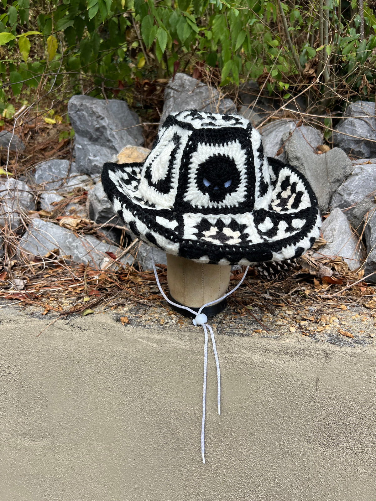 Crochet Cowboy Hat - Black & White