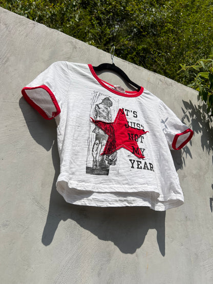 Not My Year - Red & White Ringer Baby Tee - D+M