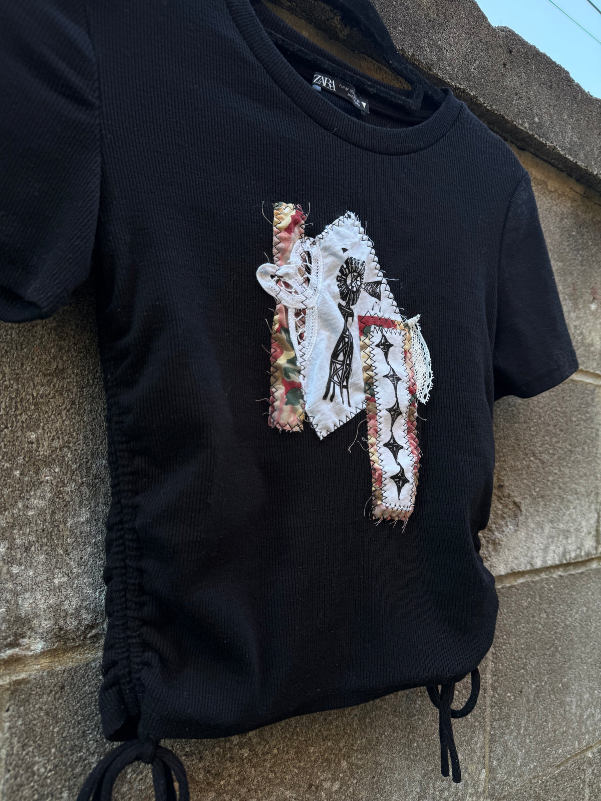 Windmill Patch with Lace - Black Baby Tee