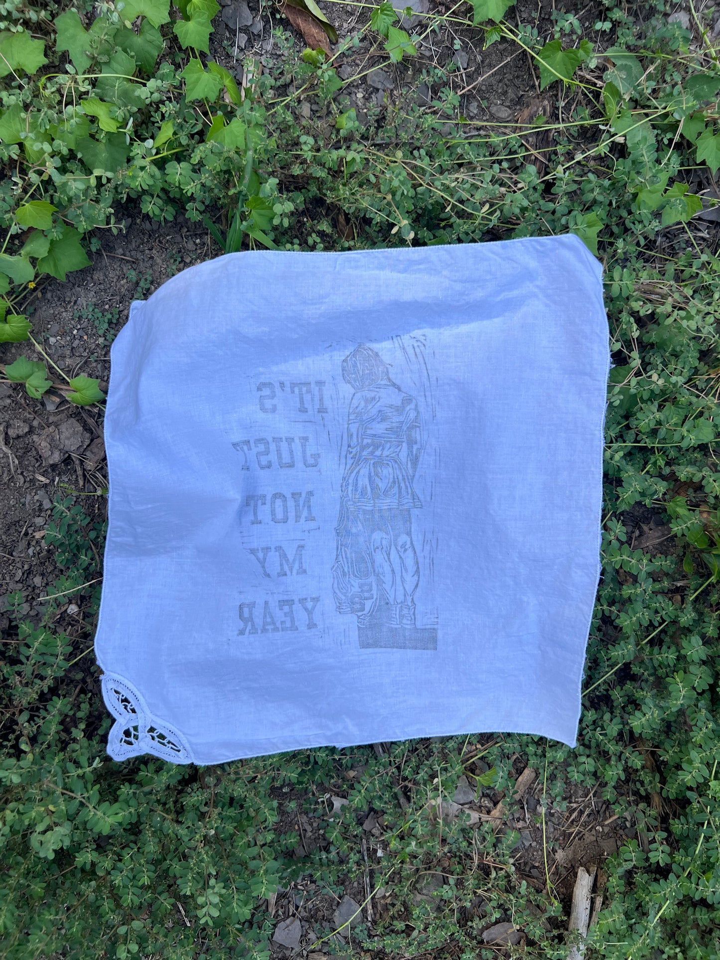 Not My Year - Alter Cloth / Vintage Handkerchief - no. 4