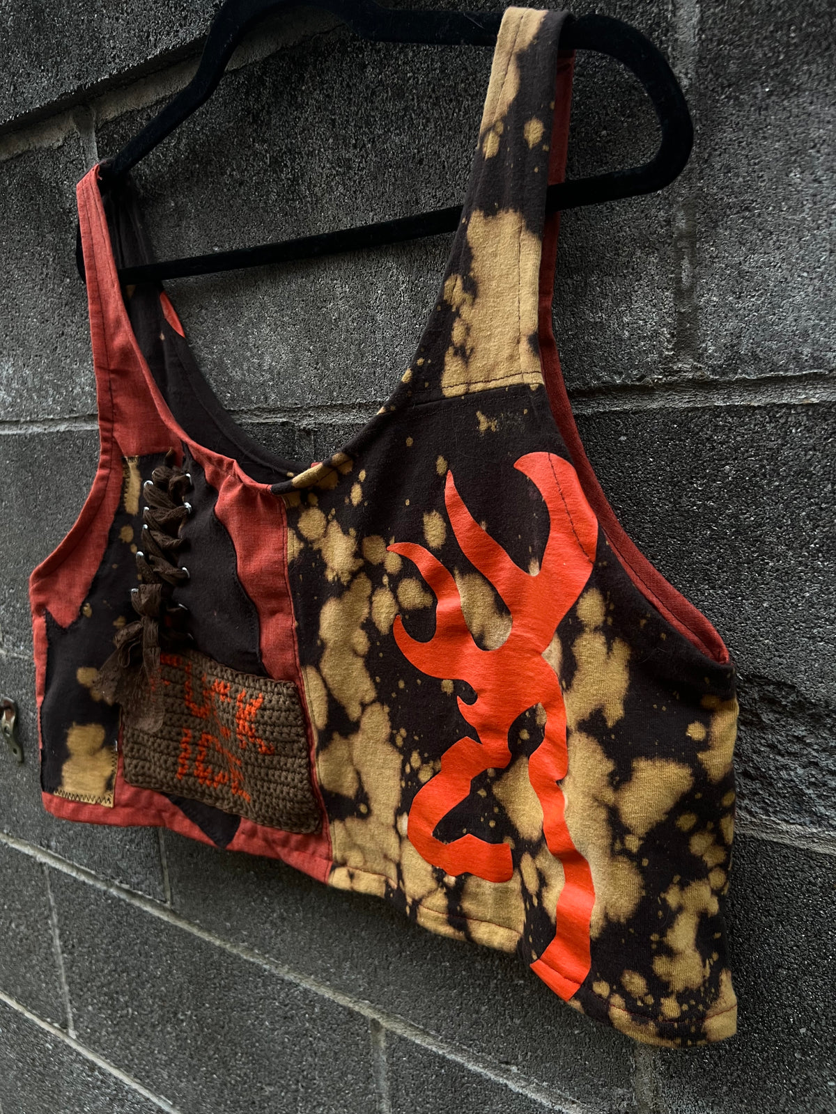 FUCK ICE - Brown & Orange Scrapped Tank Top