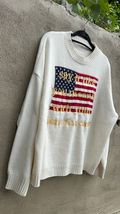 Say it Like You Mean it - Hand Embroidered White Sweater