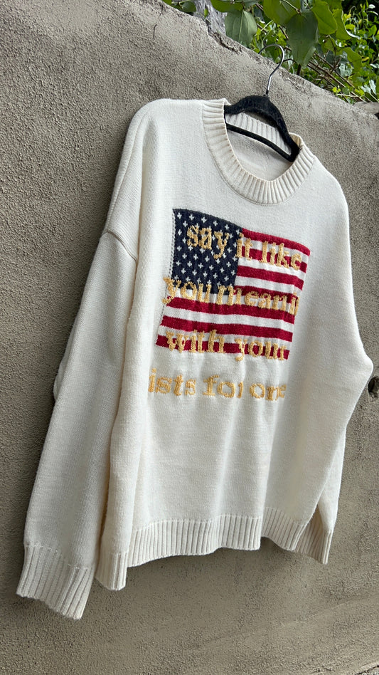 Say it Like You Mean it - Hand Embroidered White Sweater
