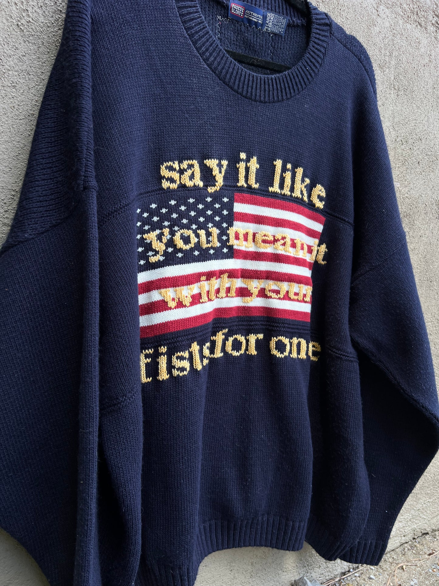 Say it Like You Mean it - Hand Embroidered Navy Sweater