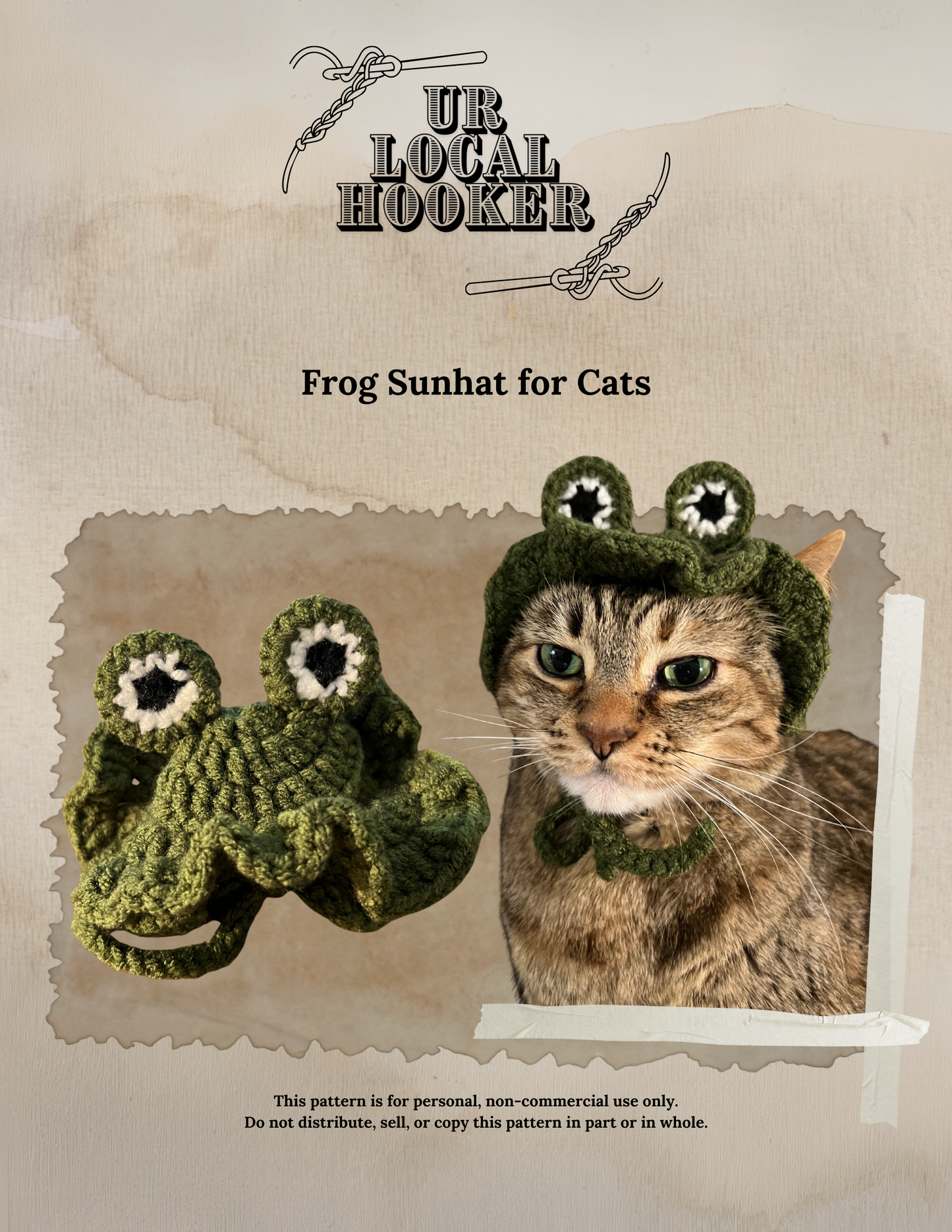 Frog Sunhat for Cats - PDF Digital Pattern
