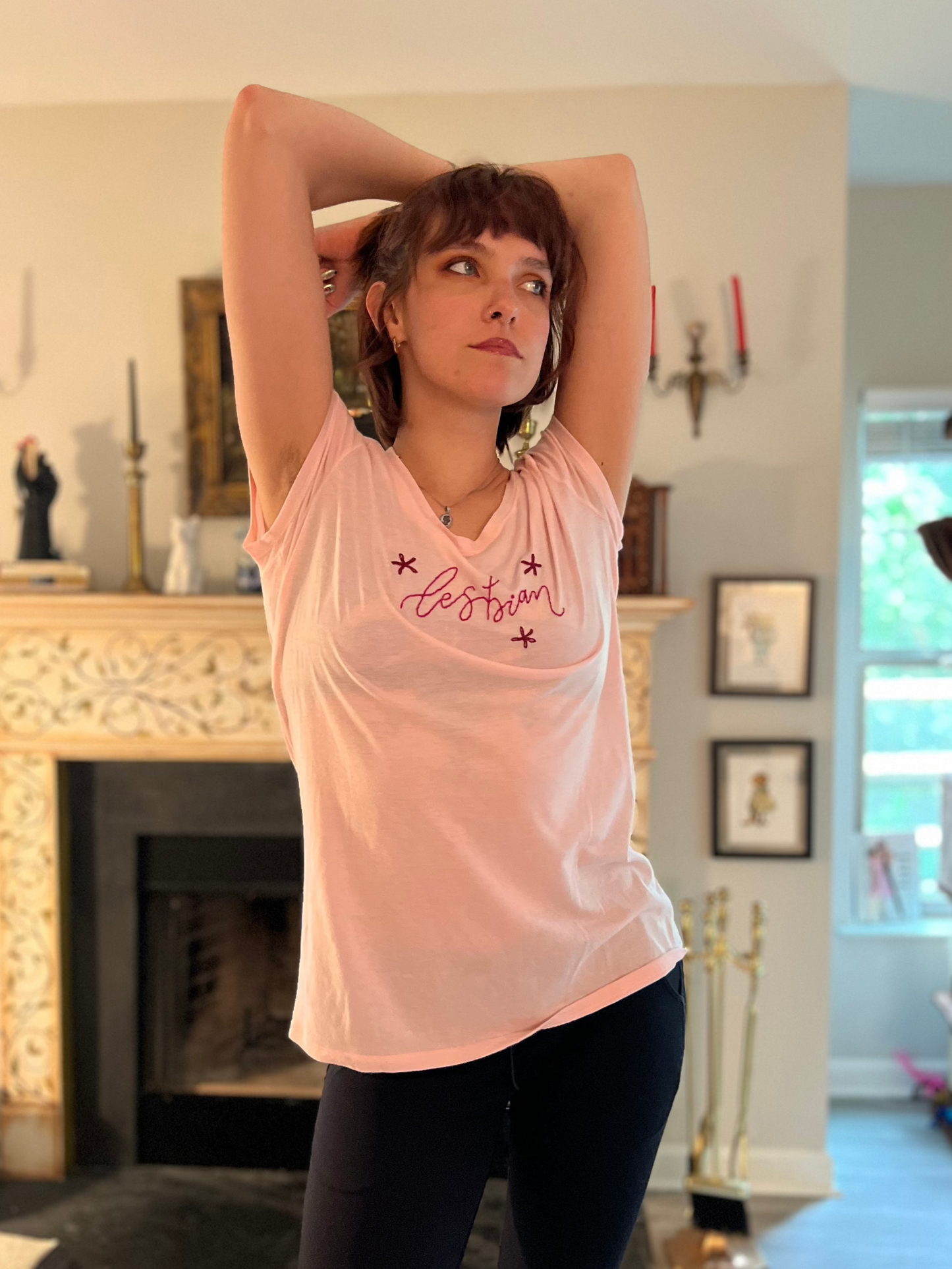 Pink "Lesbian" Embroidered TShirt
