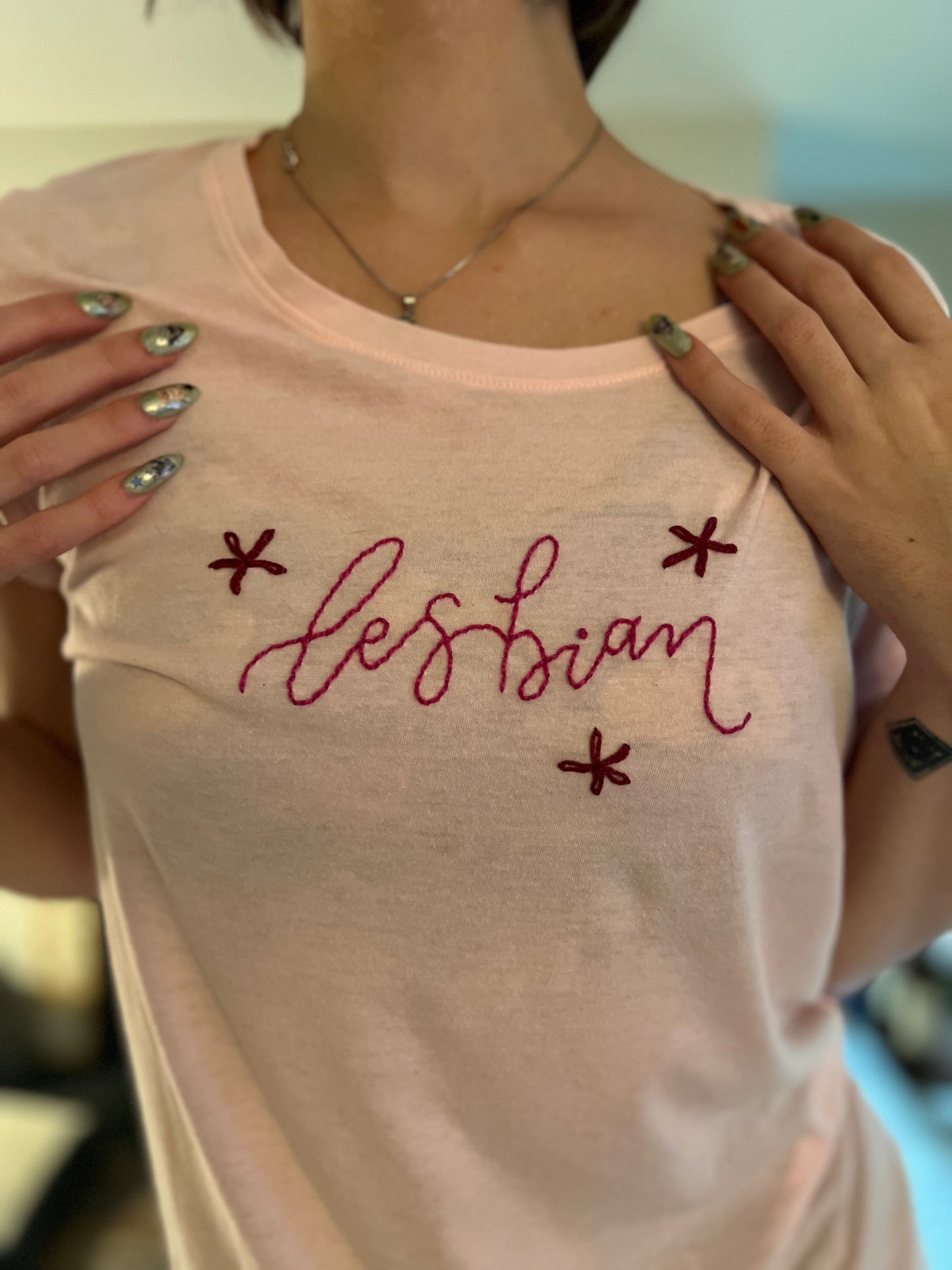 Pink "Lesbian" Embroidered TShirt