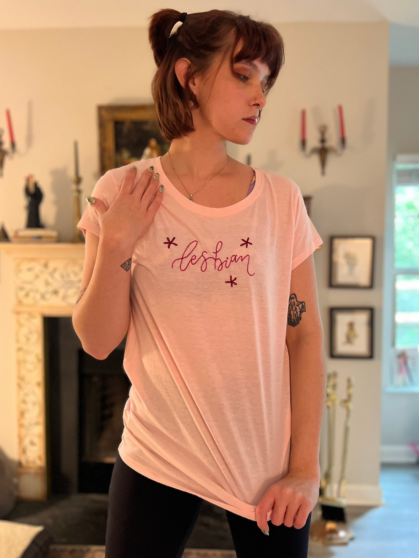 Pink "Lesbian" Embroidered TShirt