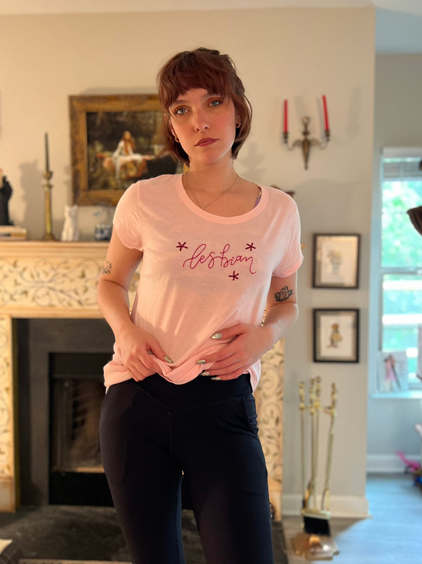 Pink "Lesbian" Embroidered TShirt