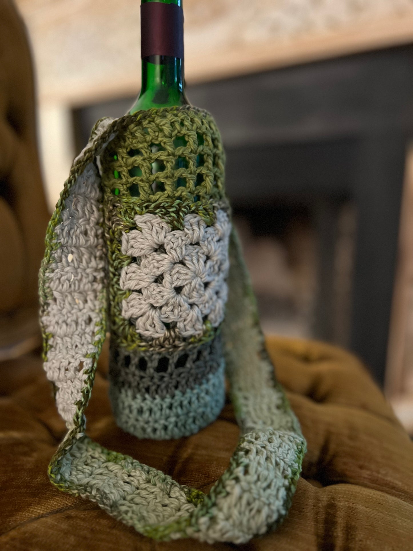 Water or Wine Bottle Purse - Green & White
