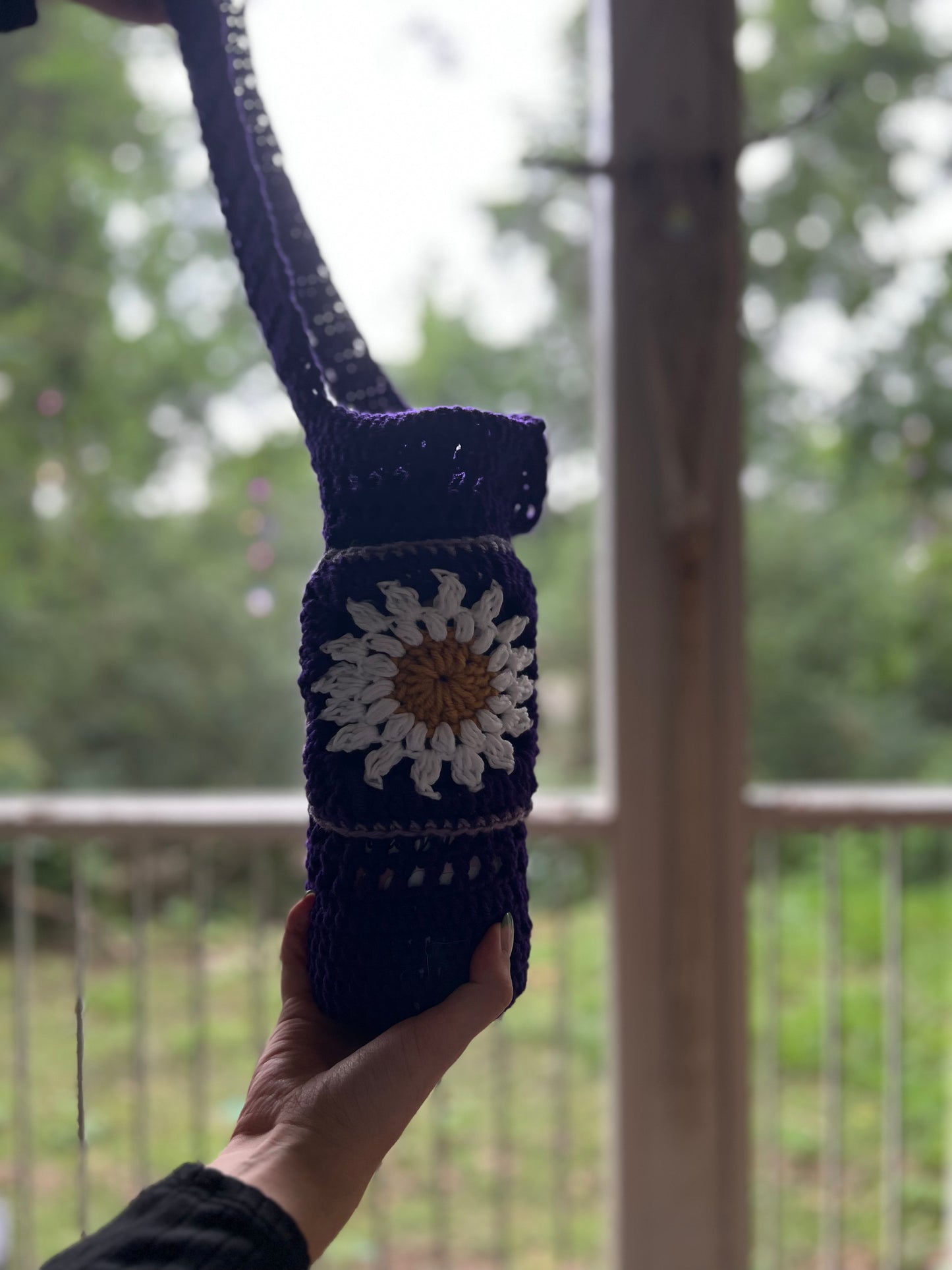 Water or Wine Bottle Purse - Purple Daisy