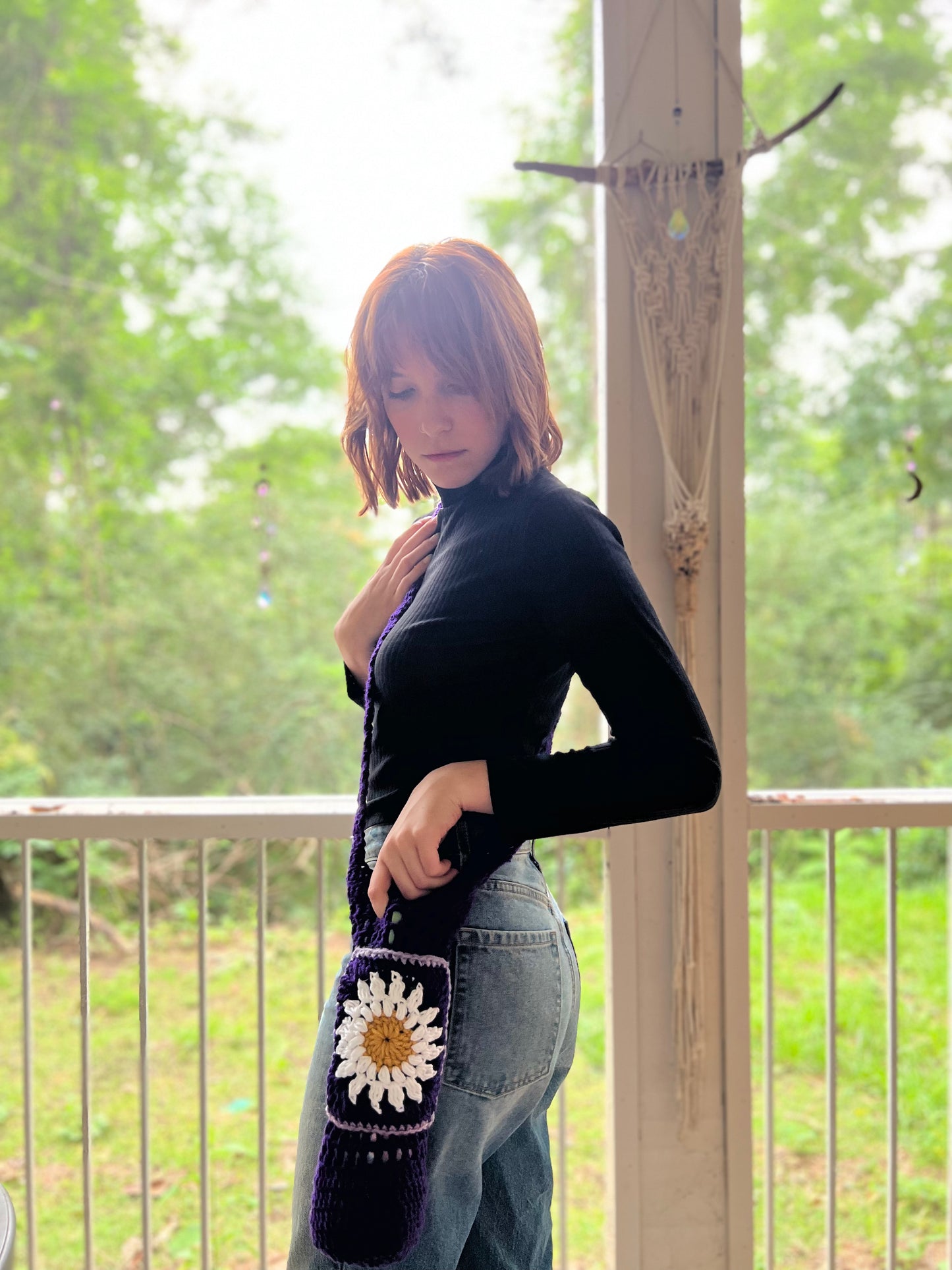 Water or Wine Bottle Purse - Purple Daisy