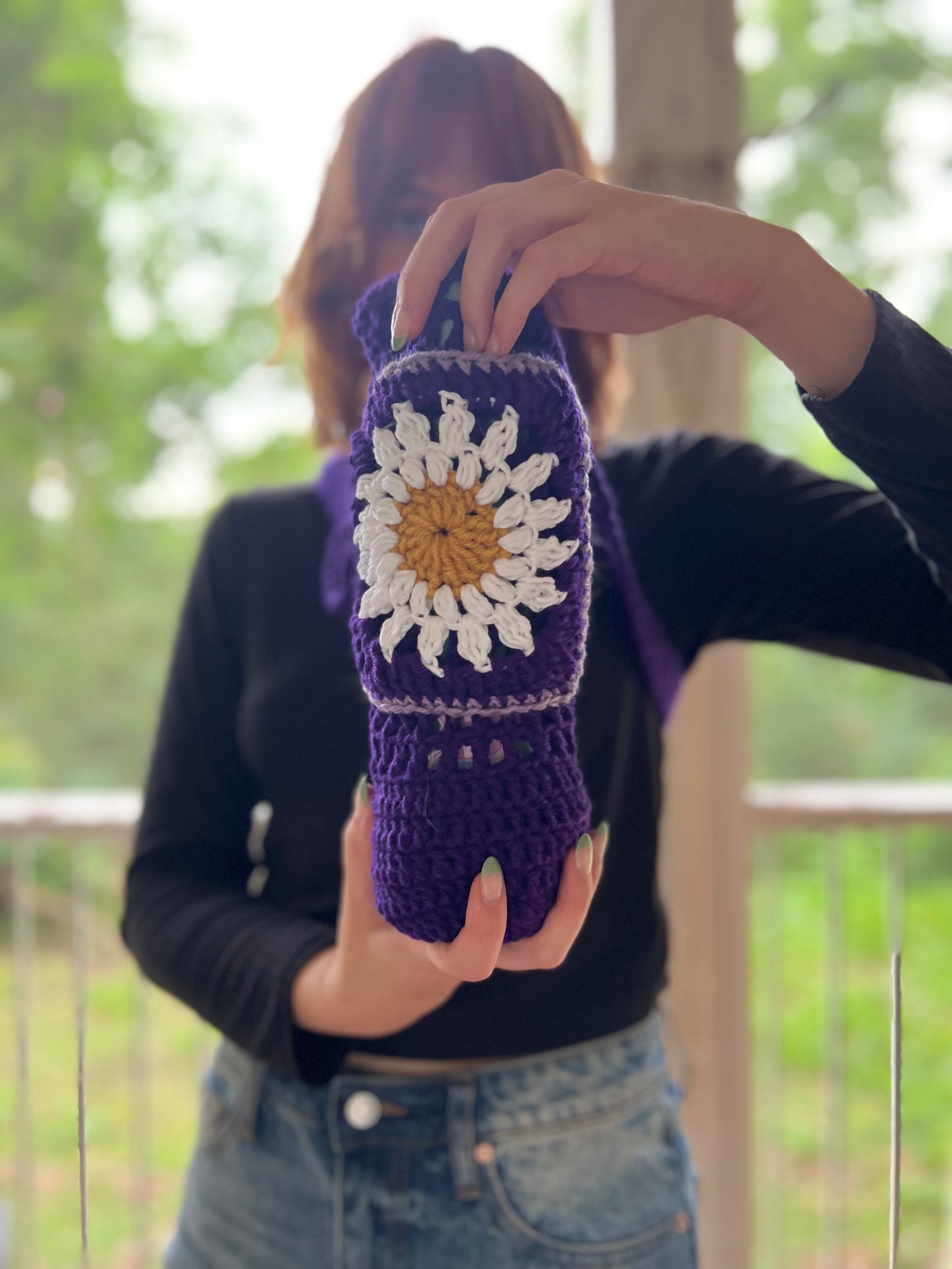 Water or Wine Bottle Purse - Purple Daisy