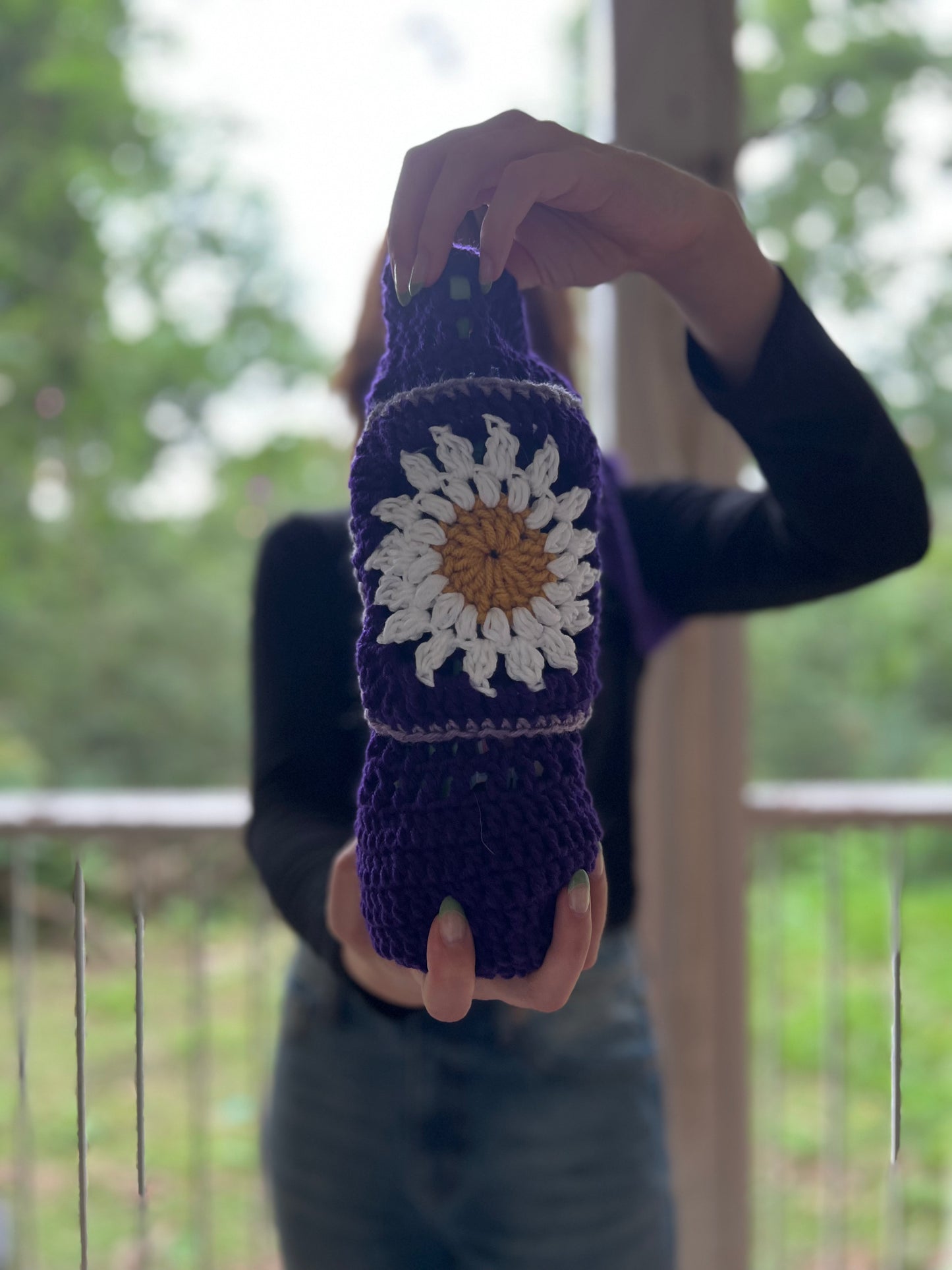 Water or Wine Bottle Purse - Purple Daisy