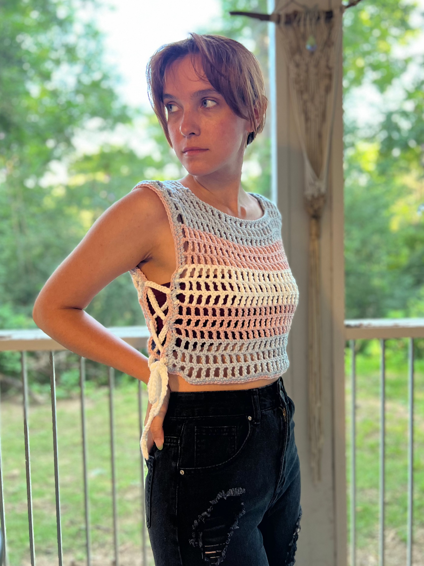 Trans Flag Mesh Crop Top